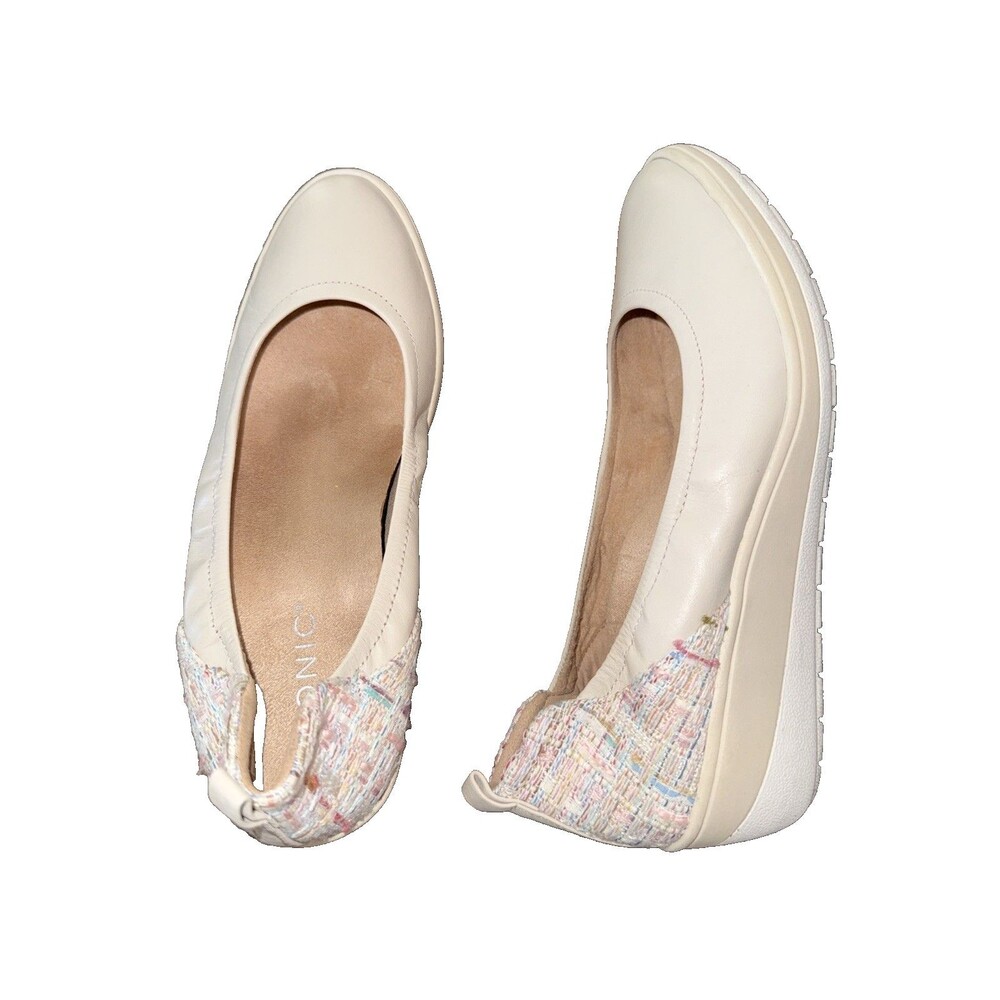 Vionic Jacey Women's 8 Cream Leather Wedge Slip On Comfort Shoes Arch Support